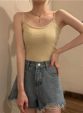 夏季韩风外穿修身百搭黑色小吊带背心女内搭学生显瘦针织短款上衣