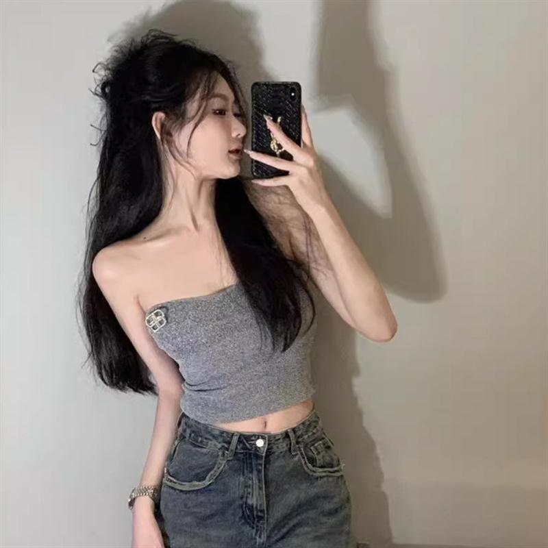 纯欲性感无肩带针织抹胸背心春夏辣妹夏季修身搭外短款复古上衣