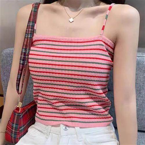 外穿条纹内搭针织吊带背心女小个子韩风百搭显瘦叠穿短款打底上衣