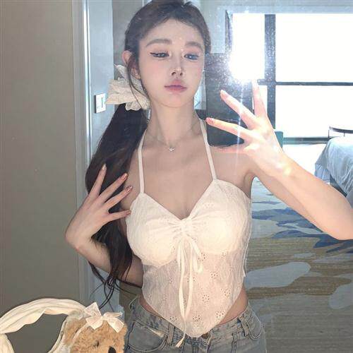 辣妹穿搭美背外穿性感挂脖小吊带背心女内搭夏季短款白色抹胸上衣