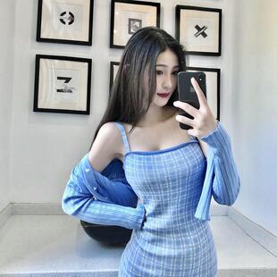 韩系bm风多巴胺吊带连衣裙+外套洋气性感别致复古气质百搭两件套