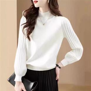可外穿打底衫冬春秋季爆款毛衣女灯笼袖长袖毛衣内搭半高领上衣