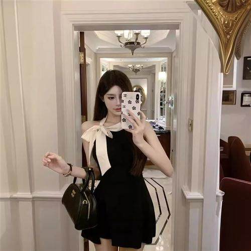 时尚法式绑带蝴蝶结背心吊带夏季新款设计感挂脖针织气质无袖上衣