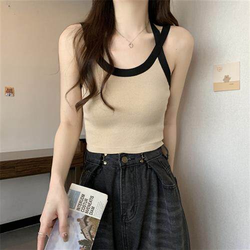 交叉挂脖无袖小吊带背心女夏季新款港味露肩短款高腰内搭上衣