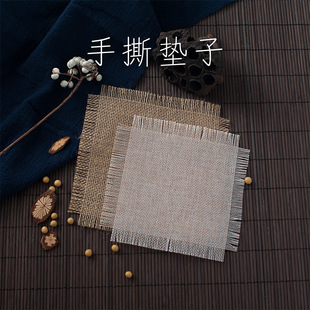 复古麻布美食杯垫ins风亚麻香薰蜡烛网红杯垫拍摄道具背景摆件