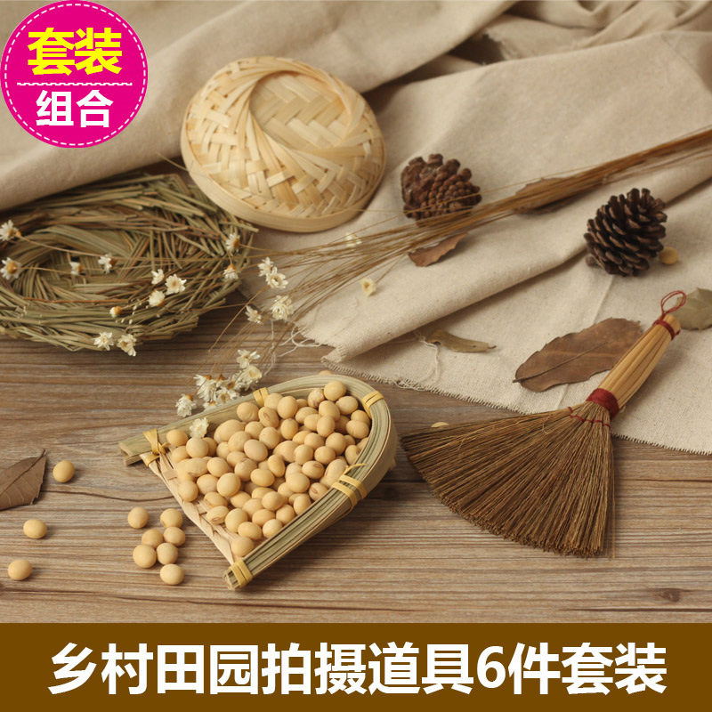 拍照道具摄影棚 食品干货烘焙拍摄背景布复古摆件套装麻布
