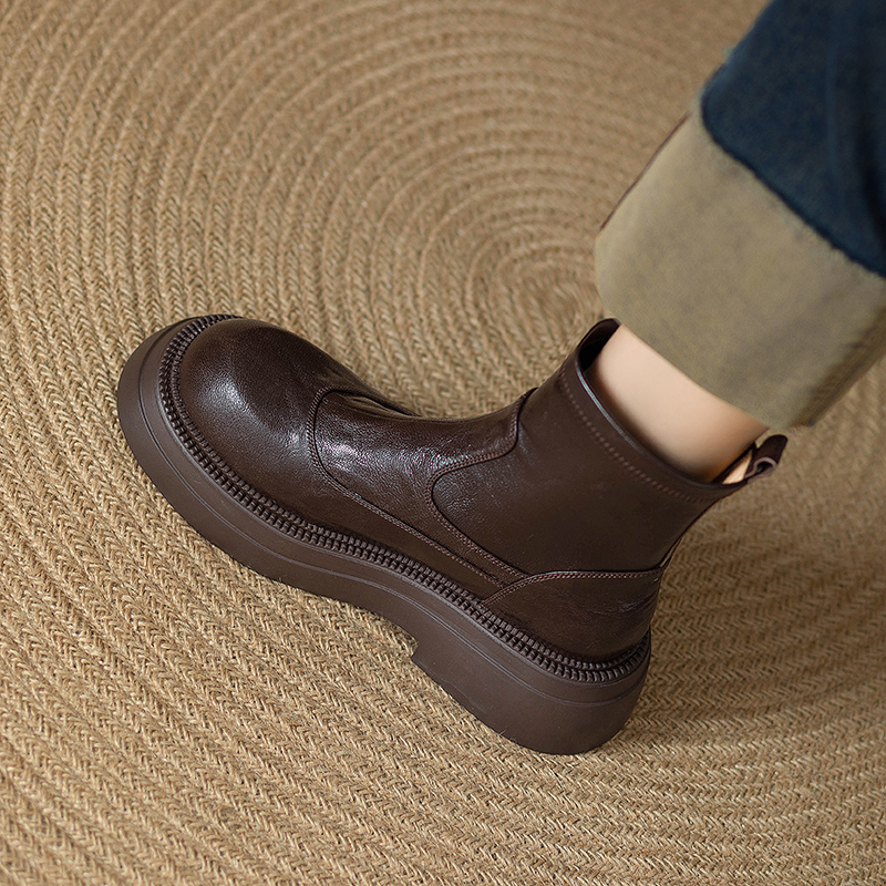 ins小羊皮厚底棕色短靴