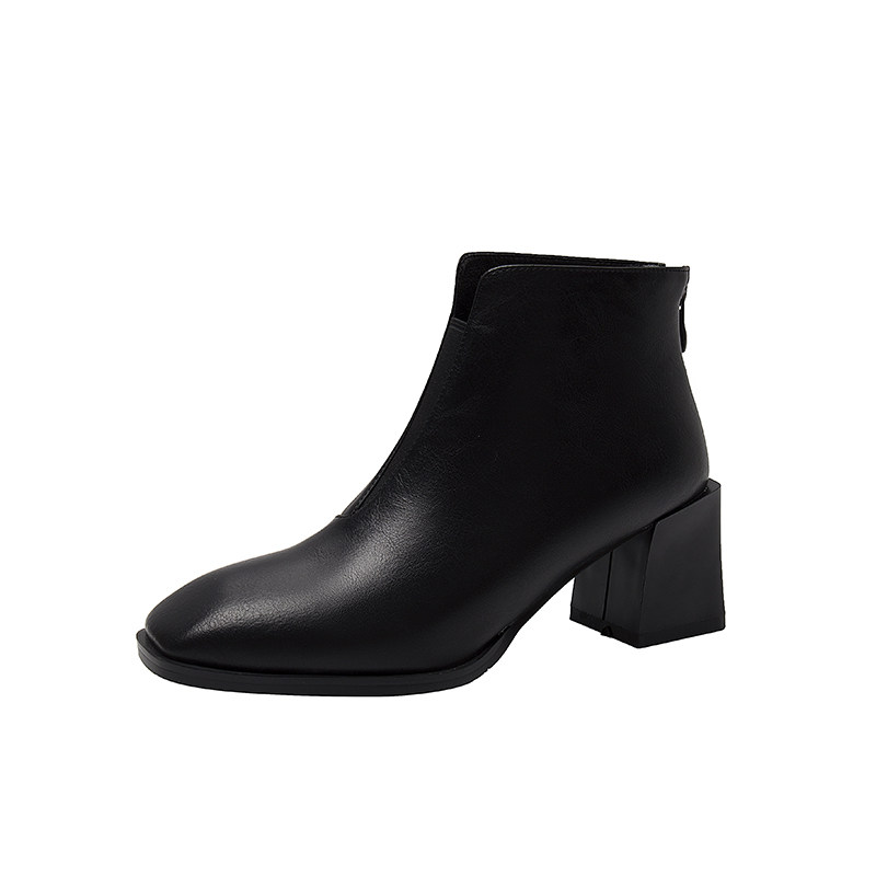 FRENCH SMALL SQUARE TOE CHELSEA BOOTS WOMENS AUTUMN WINTER 2024 NEW BLOCK HEEL POINTED TOE LEATHER TEMPERAMENT VERSATILE REAR ZIPPER