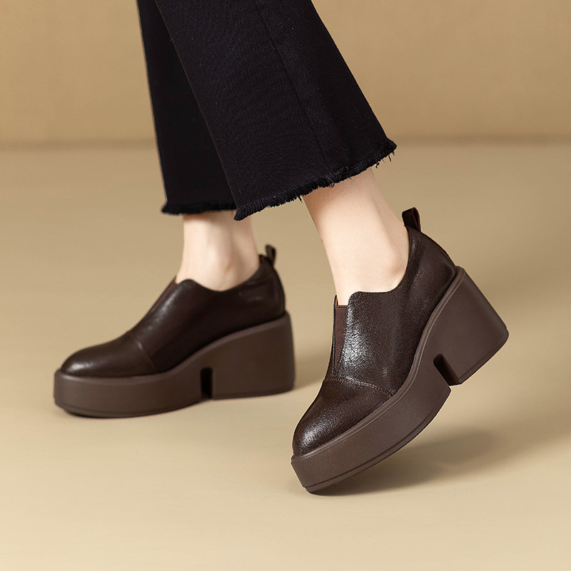 25秋新款真皮厚底尖头英伦风小皮鞋女高跟防水台羊皮显瘦懒人单鞋,女鞋,深口单鞋,淘宝优惠券,粉丝福利购,淘宝优惠卷