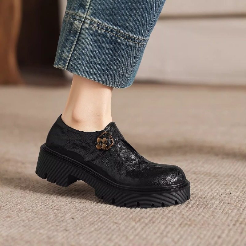 英伦风厚底乐福鞋女真皮一脚蹬金属扣豆豆鞋复古圆头百搭粗跟单鞋,女鞋,乐福鞋（豆豆鞋）,淘宝优惠券,粉丝福利购,淘宝优惠卷