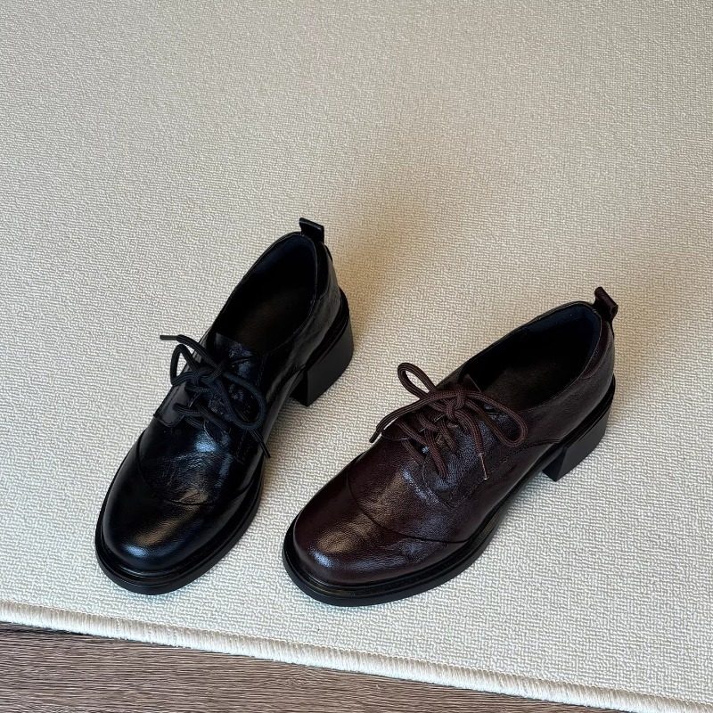 英伦风厚底增高粗跟小皮鞋女真皮小个子春秋季单鞋系带乐福鞋高跟,女鞋,乐福鞋（豆豆鞋）,淘宝优惠券,粉丝福利购,淘宝优惠卷