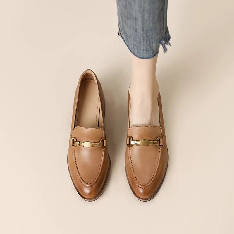 巨巨舒服~ 法式复古尖头金属扣粗跟乐福鞋英伦小皮中一脚蹬单鞋女,女鞋,乐福鞋（豆豆鞋）,淘宝优惠券,粉丝福利购,淘宝优惠卷