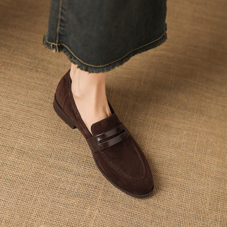 法式磨砂皮乐福鞋女春秋粗跟一脚蹬小皮鞋软底圆头百搭通勤单鞋女,女鞋,浅口单鞋,淘宝优惠券,粉丝福利购,淘宝优惠卷