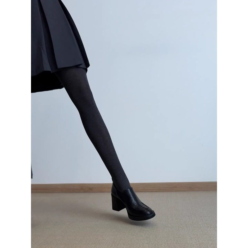 摩登女郎~真皮高跟韩版黑色乐福鞋女圆头一脚蹬厚底英伦通勤单鞋,女鞋,乐福鞋（豆豆鞋）,淘宝优惠券,粉丝福利购,淘宝优惠卷