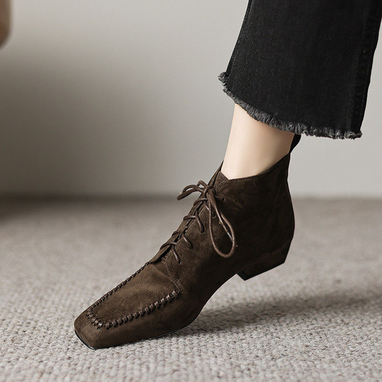 复古英伦磨砂真皮短靴女春秋系带马丁靴方头百搭绑带时尚显瘦靴女,女鞋,马丁靴,淘宝优惠券,粉丝福利购,淘宝优惠卷