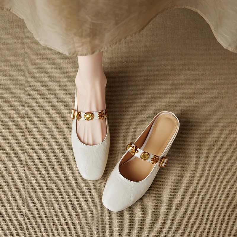 巨好穿软羊皮真皮方头一字带穆勒