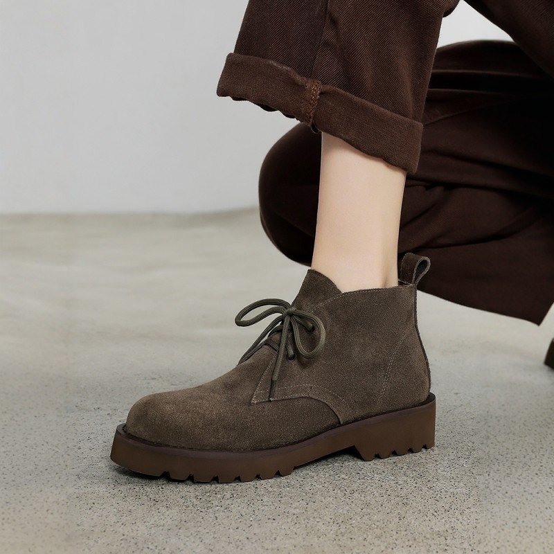 复古圆头磨砂真皮英伦风马丁靴女2025新款简约厚底套筒系带烟筒靴,女鞋,马丁靴,淘宝优惠券,粉丝福利购,淘宝优惠卷