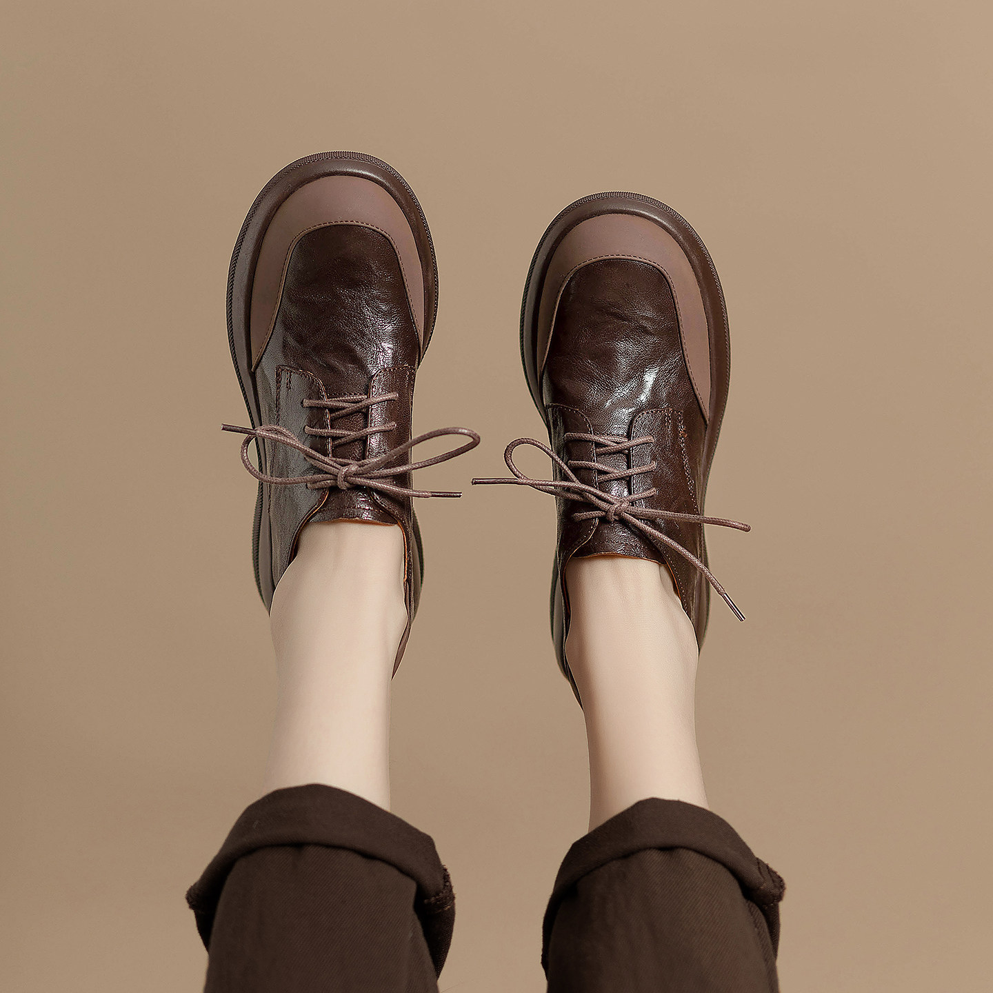 小个子英伦风复古真皮乐福鞋女系带厚底单鞋松糕底软皮通勤小皮鞋,女鞋,乐福鞋（豆豆鞋）,淘宝优惠券,粉丝福利购,淘宝优惠卷