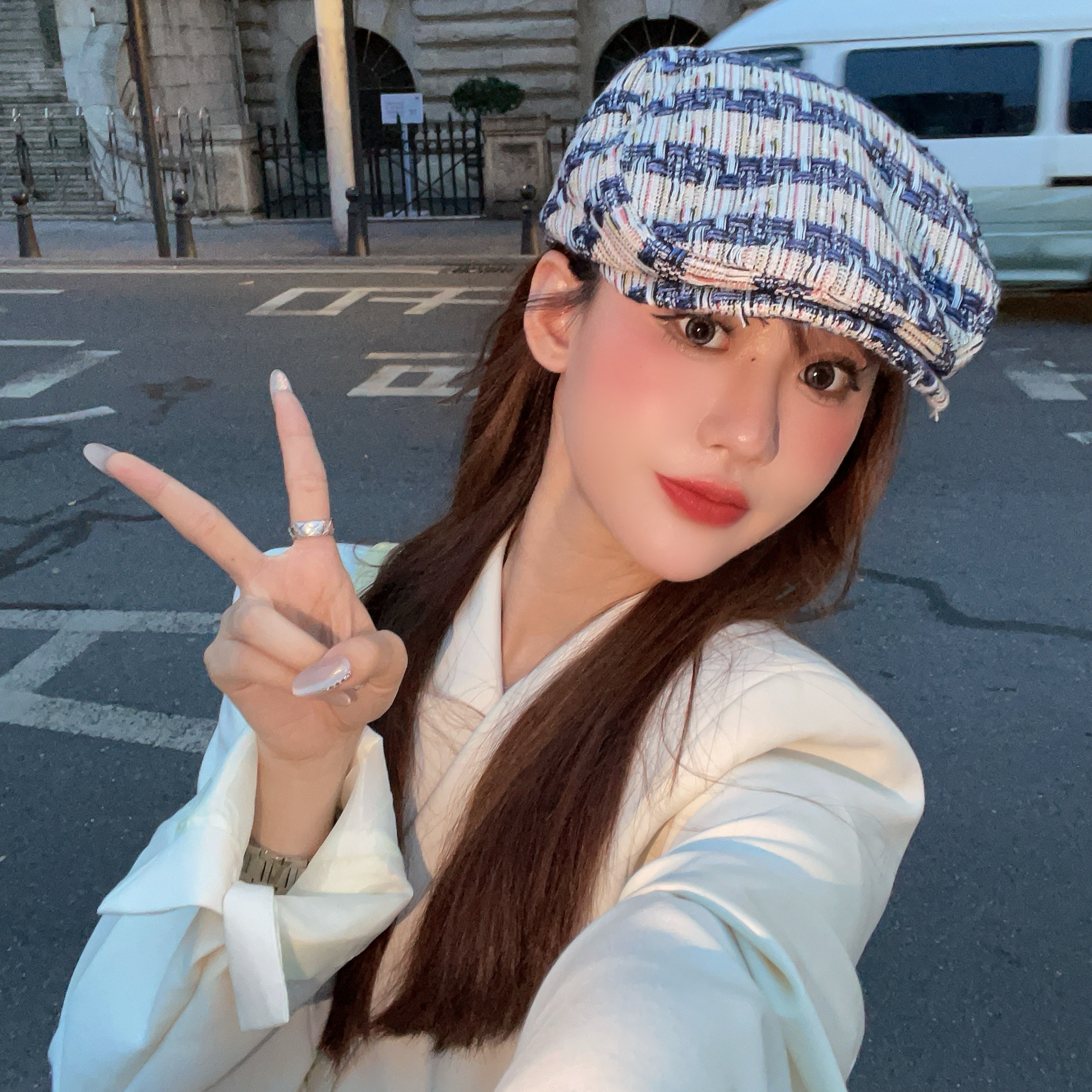 2025年冬季时尚复古韩版格子小众