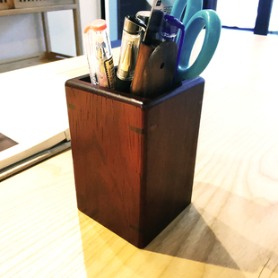摆件 桌面收纳笔筒红木复古创意多功能实木文具书房笔桶化妆刷日式
