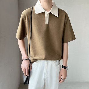 潮牌潮流翻领ins休闲成熟短袖 美式 薄款 轻熟风POLO衫 T恤帅气 男夏季