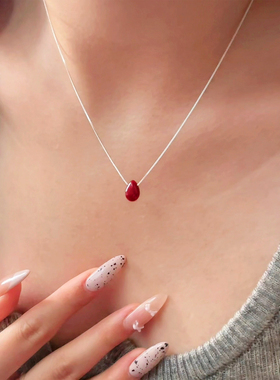 s925纯银朱砂红玛瑙水滴项链女轻奢小众设计2025年新款吊坠锁骨链