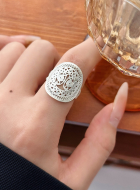 925纯银镂空蕾丝花蝴蝶戒指