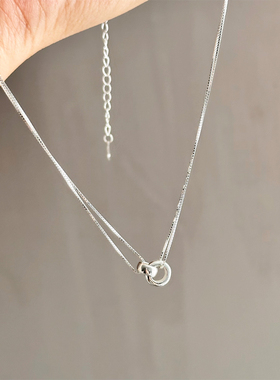 通体S925纯银环环相扣双层项链