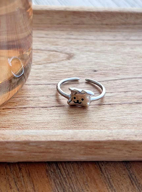 s925纯银可爱修狗简约小众设计开口戒指ins小狗狗食指环女银饰品