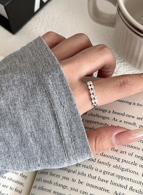 通体S925纯银双层车花戒指女轻奢小众不规则设计高级感推拉食指戒