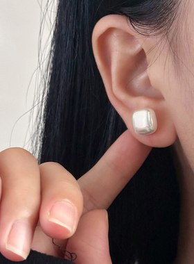 S925纯银小方糖珍珠耳钉女小众设计高级感气质轻奢黑玛瑙耳环耳饰