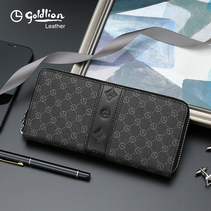 金利来手包2023新款流行长款钱包时尚印花手拿包PVC拉链男士钱夹