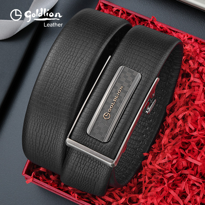 金利来新款轻奢皮带男真皮商务经典内穿式自动扣腰带头层牛皮裤带