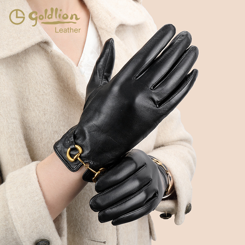 金利来新款女士真皮手套冬季保暖加绒加厚冬天骑车可触屏羊皮手套