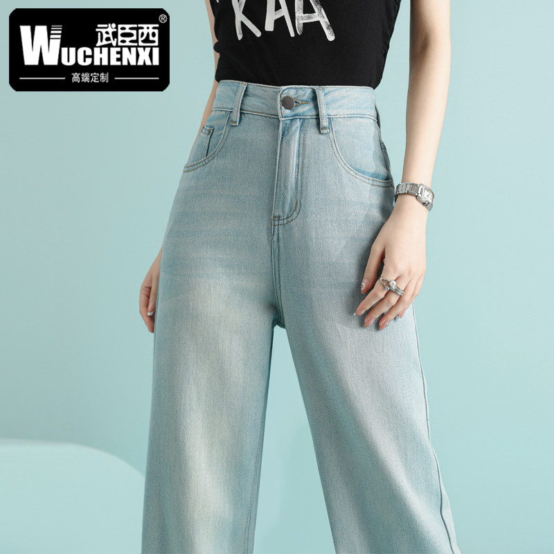 怀旧蓝色超软柔天丝牛仔裤女夏天薄款2026新款高腰垂感冰丝阔腿裤