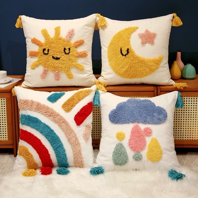 波西米亚棉布簇绒绣抱枕ins现代