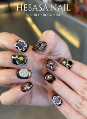 HESASA|原创设计立体造型焦糖色短款美甲【克拉克】纯手工穿戴甲