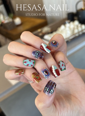 HESASA|小众设计师短款纯手工绘制美甲【古灵】晕染纯手工穿戴甲