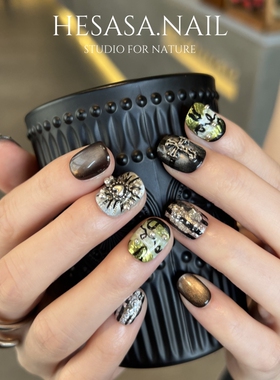 HESASA|小众设计高级感重工纯手绘短款【迷雾】纯手工短款穿戴甲