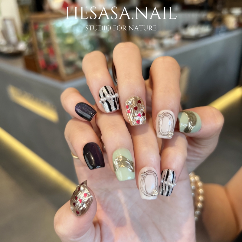 HESASA|多元素结合设计宫廷风短款手绘美甲【舞姬】纯手工穿戴甲