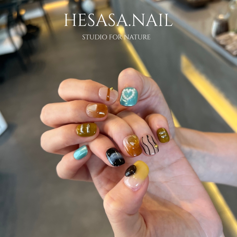 HESASA|原创设计是短款豆豆美甲【小韩式】纯手绘晕染手工穿戴甲