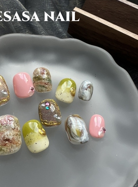 HESASA| 莫奈花园灵感元素小众设计少女色系短圆纯手工晕染穿戴甲