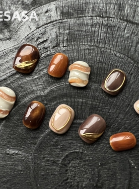 HESASA|新款原创小众设计感【印第安金羽】晕染短款纯手工穿戴甲