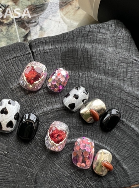 HESASA|小众设计粉色少女系短款美甲【桃心引力】纯手绘穿戴甲