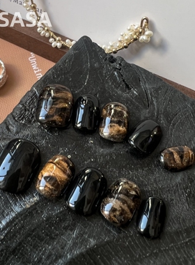 HESASA小众设计纯手绘AB短款猫眼黑暗系美甲【尘埃】纯手工穿戴甲