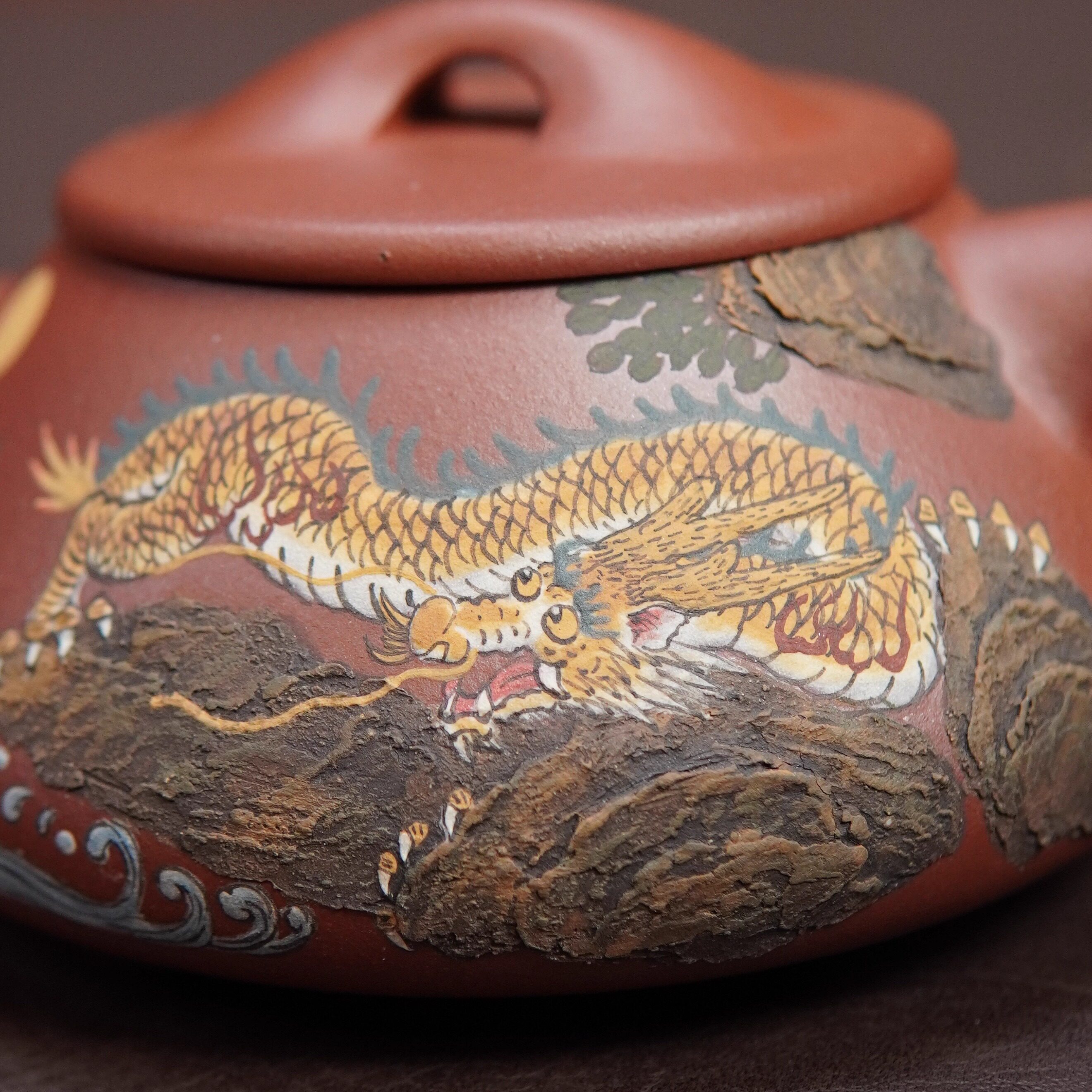 黄龙山原矿四号井底槽清景舟石瓢350cc紫砂壶高端潜龙泥绘