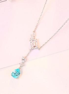 18K金镶嵌培育帕拉伊巴蓝宝石水滴形项链高级珠宝首饰定制霓虹蓝