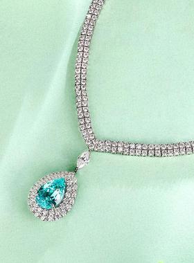 18K金镶嵌培育帕拉伊巴蓝宝石项链高级珠宝首饰定制女款经典百搭