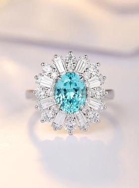 培育18K金镶嵌蓝宝石椭圆形戒指