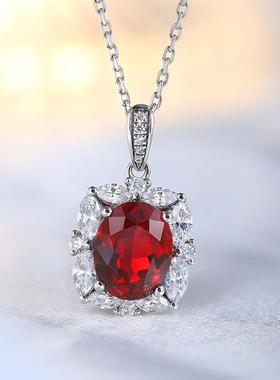 18K金镶嵌培育红宝石项链高级珠宝首饰女款轻奢经典百搭S925纯银